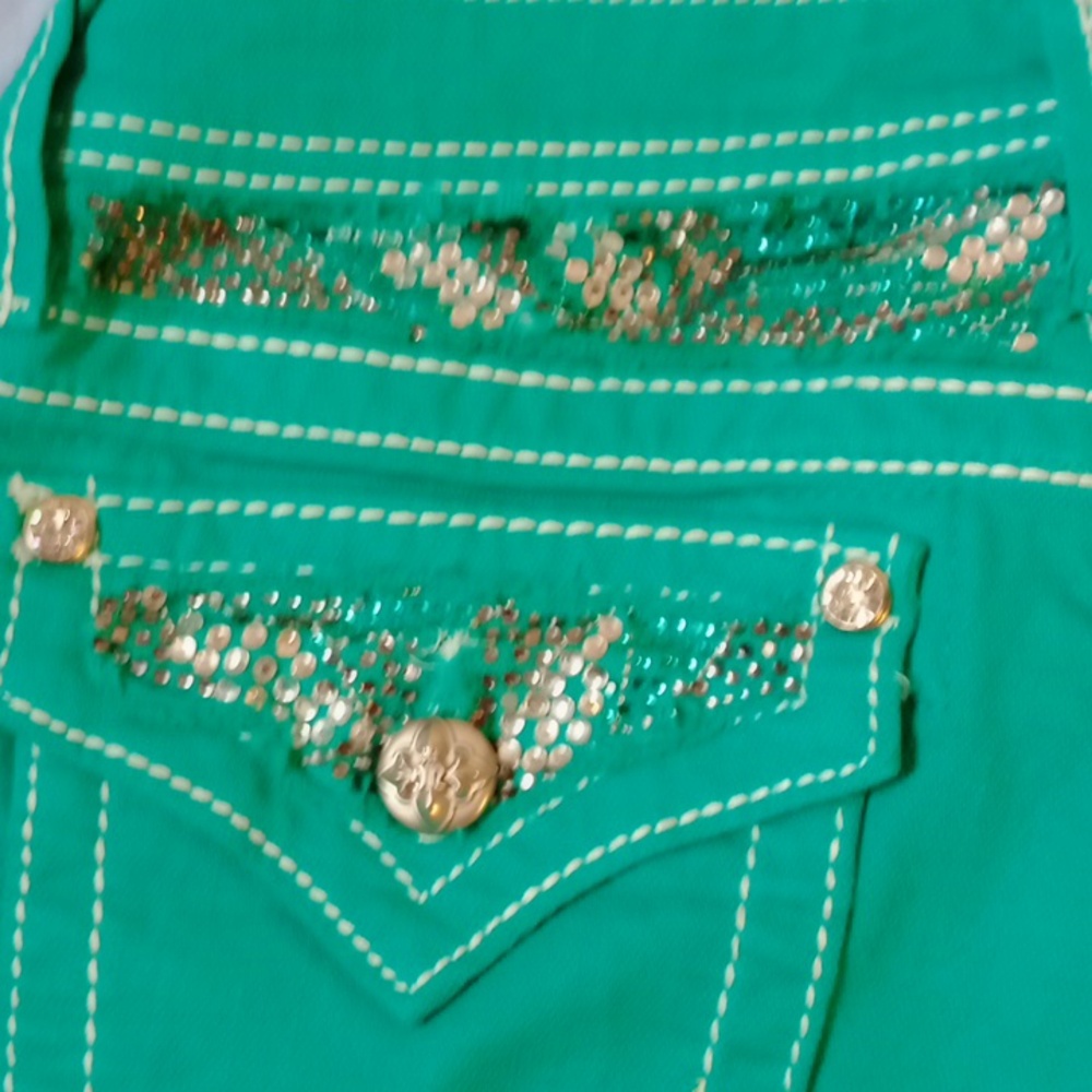 Miss Me Turquoise Denim Jeans 16 Youth - Picture 10 of 14
